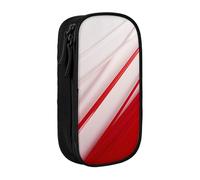 XULLZH Red line Print Large Capacity Zipper Pencil Box double-deck Pen Bag Make-up Pen Pouch Office Supply, Black, One Size, Modern