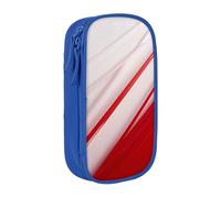 XULLZH Red line Print Large Capacity Zipper Pencil Box double-deck Pen Bag Make-up Pen Pouch Office Supply, Blue, One Size, Modern