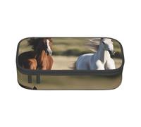 XULLZH Running Horses Print Large Capacity Compartments Pencil Case Pencil Pouch Bag Travel Toiletry Organizer Bag, Black, One Size, Modern