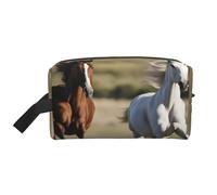 XULLZH Running Horses Print Large capacity Travel Portable Cosmetic Organizer Pouch Zipper Toiletry Storage Bag, White, One Size, White, One Size