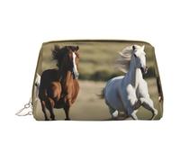 XULLZH Running Horses Print Leather Zip Portable for Women Travel Toiletry PouchKit Organizer Small Makeup Pouche, White, One Size, White, One Size