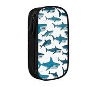 XULLZH Shark Pattern with Various Gestures Print Large Capacity Zipper Pencil Box double-deck Pen Bag Make-up Pen Pouch Office Supply, Black, One Size, Modern