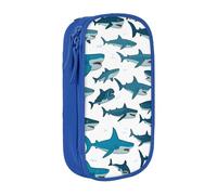 XULLZH Shark Pattern with Various Gestures Print Large Capacity Zipper Pencil Box double-deck Pen Bag Make-up Pen Pouch Office Supply, Blue, One Size, Modern