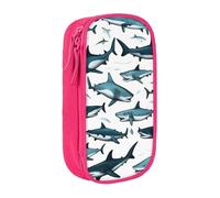 XULLZH Shark Pattern with Various Gestures Print Large Capacity Zipper Pencil Box double-deck Pen Bag Make-up Pen Pouch Office Supply, Pink, One Size, Modern