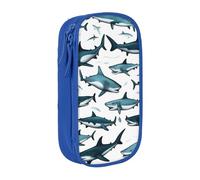 XULLZH Shark Pattern with Various Gestures Print Large Capacity Zipper Pencil Box double-deck Pen Bag Make-up Pen Pouch Office Supply, Blue, One Size, Modern