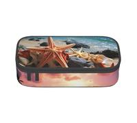 XULLZH Starfish and Coral on Beach Print Large Capacity Compartments Pencil Case Pencil Pouch Bag Travel Toiletry Organizer Bag, Black, One Size, Modern