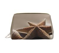 XULLZH Starfish Seashell Sandy Beach Print Leather Zip Portable for Women Travel Toiletry PouchKit Organizer Small Makeup Pouche, White, One Size, White, One Size