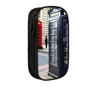 XULLZH Telephone Booth Print Large Capacity Zipper Pencil Box double-deck Pen Bag Make-up Pen Pouch Office Supply, Black, One Size, Modern