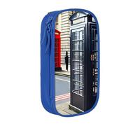XULLZH Telephone Booth Print Large Capacity Zipper Pencil Box double-deck Pen Bag Make-up Pen Pouch Office Supply, Blue, One Size, Modern