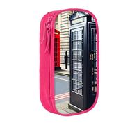 XULLZH Telephone Booth Print Large Capacity Zipper Pencil Box double-deck Pen Bag Make-up Pen Pouch Office Supply, Pink, One Size, Modern