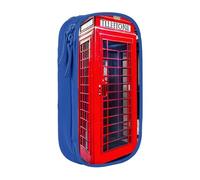 XULLZH Telephone Booth Print Large Capacity Zipper Pencil Box double-deck Pen Bag Make-up Pen Pouch Office Supply, Blue, One Size, Modern