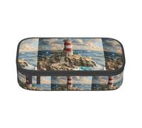 XULLZH The Seaside Lighthouse Print Large Capacity Compartments Pencil Case Pencil Pouch Bag Travel Toiletry Organizer Bag, Black, One Size, Modern