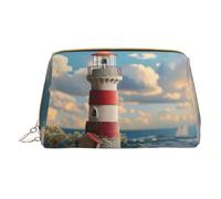 XULLZH The Seaside Lighthouse Print Leather Zip Portable for Women Travel Toiletry PouchKit Organizer Small Makeup Pouche, White, One Size, White, One Size