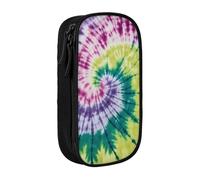 XULLZH Tie Dye Hippies Print Large Capacity Zipper Pencil Box double-deck Pen Bag Make-up Pen Pouch Office Supply, Black, One Size, Modern