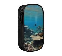 XULLZH Underwater Ocean View Print Large Capacity Zipper Pencil Box double-deck Pen Bag Make-up Pen Pouch Office Supply, Black, One Size, Modern
