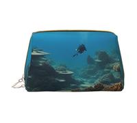 XULLZH Underwater Ocean View Print Leather Zip Portable for Women Travel Toiletry PouchKit Organizer Small Makeup Pouche, White, One Size, White, One Size
