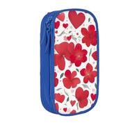 XULLZH Valentine's Day Reds Heart Flower Print Large Capacity Zipper Pencil Box double-deck Pen Bag Make-up Pen Pouch Office Supply, Blue, One Size, Modern