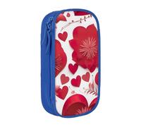XULLZH Valentine's Day Reds Heart Flower Print Large Capacity Zipper Pencil Box double-deck Pen Bag Make-up Pen Pouch Office Supply, Blue, One Size, Modern