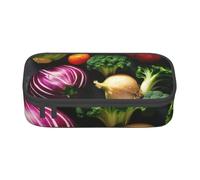 XULLZH Vegetable Fruit Print Large Capacity Compartments Pencil Case Pencil Pouch Bag Travel Toiletry Organizer Bag, Black, One Size, Modern