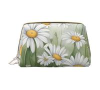 XULLZH White Daisy Print Leather Zip Portable for Women Travel Toiletry PouchKit Organizer Small Makeup Pouche, White, One Size, White, One Size
