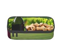 XULLZH Wine Bottle Corks Grapes Print Large Capacity Compartments Pencil Case Pencil Pouch Bag Travel Toiletry Organizer Bag, Black, One Size, Modern