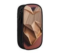 XULLZH wood heart Print Large Capacity Zipper Pencil Box double-deck Pen Bag Make-up Pen Pouch Office Supply, Black, One Size, Modern