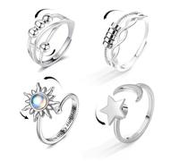 Xumann 4PCS Fidget Rings for Women, Adjustable Anxiety Ring for Kids, Spinner Worry Rings