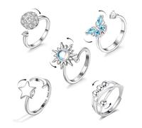 Xumann 5PCS Fidget Rings for Women, Adjustable Anxiety Ring for Kids, Spinner Worry Rings