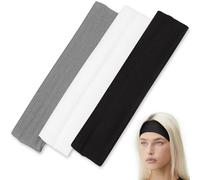 Xumann 8CM Headband for Women, Stretchy Cotton Jersey Headbands, Elastic Fabric Sweat Head Bands for Womens Sports Yoga Running( 3PCS)
