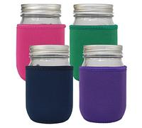 Xumbtvs 16oz Mason Jar Sleeve, 4 Pcs Insulated Cozy Neoprene Canning Cover fits 16oz and 24oz Wide Mouth Mason jars(Colorful, 16oz)