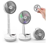 xumemall Foldable Oscillating Pedestal Fan with Remote, 8" USB C Rechargeable 20000mah Battery Fan with LED Colorful Lights, Portable Floor Standing Fan Camping Fan for Bedroom Office Travel White