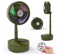xumemall Foldable Oscillating Pedestal Fan with Remote, 8" USB C Rechargeable 20000mah Battery Powered Fan with LED Colorful Lights, Portable Floor Fan - Camping, Table, Home Travel Green