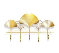 Xumh2024-3 Coat Hooks wall Mounted Coat Rack Wall Mount - Modern, Gold Metal Wall Coat Rack, Ginkgo Leaf Sturdy Wall Hook Rack Rail for Hanging Coat, Jacket, Clothes, Hat(Small)