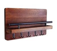 Xumh2024-3 Coat Hooks wall Mounted Wall Mounted Coat Rack Natural Wood Holder Tray Carving Storage Rack Five Hooks Coat Clothes Key Coat Hat Storage Shelf Room Decoration