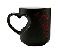 Xuminny Heart-Shaped Color Changing Magic Ceramic Mug, Heat Sensitive Color Changing Coffee Mug with Red Heart Design, Hearts Shaped Handle Ceramic Coffee Cup (Black)