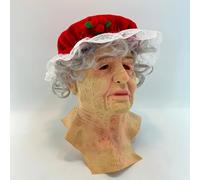 Xuminny Old Lady Latex Mask Xmas with Red Hat, Santa Claus Mask, Latex Face Mask Value Realistic Headgear for Christmas Decoration (A)
