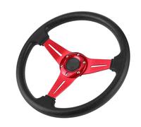 XUMIUZIY 14in Universal Sport Racing Steering Wheel Drifting (Red) | 350mm Diameter, Aluminum Alloy PU Leather, Retrofit Upgrade, Street Racing Performance, Ergonomic Grip