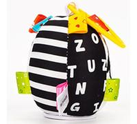 XUMIUZIY Baby Stroller Toy, Black White High Contrast Plush Hanging Rattles, Early Education Sensory Toy for Newborn Infants, Soft Developmental Rings with Oval Teether for 0 3 6 12 Months