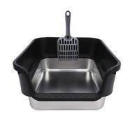 XUMIUZIY High Sided Open Top Cat Litter Box Easy Clean Stainless Steel With Privacy Shield for Large Cats (Dark)