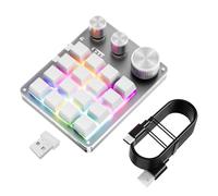 XUMIUZIY Programmable Gaming Keypad, 16 Keys 3 Knobs Customizable Keyboard with USB Wired BT 2.4G Wireless Connection, for Gaming Music Control Multimedia Work (White)