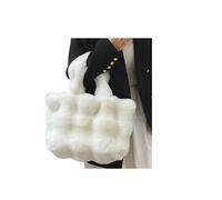XUMKFJRE Fluffy Tote Bag Fluffy Shoulder Bag For Women Autumn Winter Versatile Tote Bucket Solid Color Soft Plush Ladies Handbags for Shopping Travel(White)