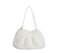 XUMKFJRE Fluffy Tote Bag Handbag Women's Autumn And Winter Imitation Fur Hundred With Plush Bag Solid Color Large Capacity Zipper Shoulder for Shopping Travel(White)