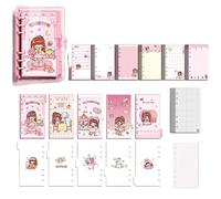 XUMKFJRE Loose Leaf Notebook Grid Page Daily Planner Diary Notepad Colorful Binder Journals Cute Handbook Girls Stationery(01)