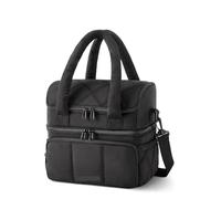 XUMKFJRE Lunch Bag for Women Double Deck Insulated Lunch Box Quilted Puffer Tote Leakproof Sturdy Reusable Large Cooler(Black)