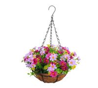 Xummpxuk Artificial Hanging Basket with Flowers, Home Decoration Multicolore Silk Flower Fake Flowers Chain Hanging Baskets Garden Wedding Ornaments for Home Outdoors Garden Patio