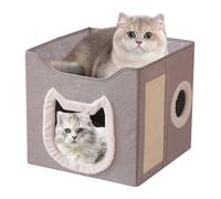 Xummpxuk Cat Hideaway - Folding Pet House Kennel Condo - 2-Layer Large Cave Bed Shelter Hideaway Kennel with Scratch Pad and Ball for Cats Dogs Indoor Home Winter Outdoor