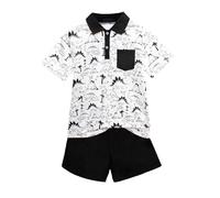 Xumplo Boys Dinosaur Outfits Toddlers 2-Piece Short Sleeve Polo T-Shirt and Shorts Sets Young Kids Summer Clothes White 5-6 Years