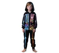Xumplo Boys Halloween Skeleton Pyjamas Kids One Piece Zip-Up Pjs with Hood and Spooky Bone Print Sleepwear Nightwear 8-10 Years Black