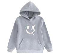 Xumplo Boys Hoodie kids Long Sleeve Hooded Sweatshirt Teens Casual Jumpers with Pocket Smile Face Graphic Print Pullover Top Grey 10-12 Years