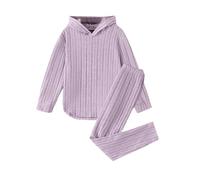 Xumplo Girls 2 Pieces Outfits Kids Ribbed Hoodie Tops+Leggings Pants Clothes Set Tween Girls Purple Casual Clothing 7-8 Years